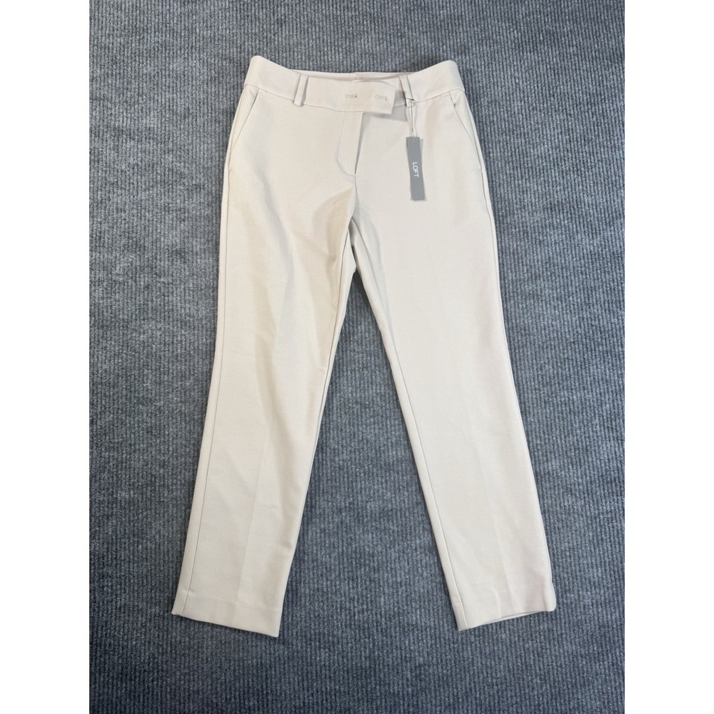 LOFT Slim Straight Leg‎ Flat Front Dress Pants Beige Button Zip Pockets Women